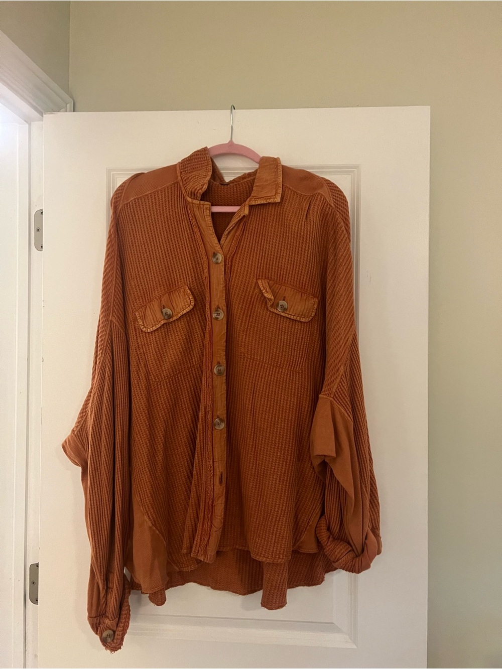 Free People Rust Orange Women's Button-Up Textured Shirt